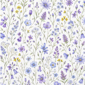 青と紫と黄色の水彩画風の野の花模様 テーブルクロス