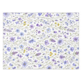 青と紫と黄色の水彩画風の野の花模様 テーブルクロス (正面(横))