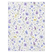 青と紫と黄色の水彩画風の野の花模様 テーブルクロス (正面)