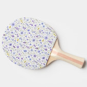 青と紫と黄色の水彩野の花模様 卓球ラケット (横)