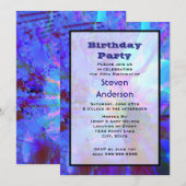 青と紫のアブストラクト誕生日パーティー招待状 招待状 (正面/裏面)