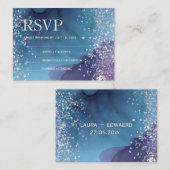 青と紫のアルコールインキとグリッター神秘的 ノートカード (正面/裏面)