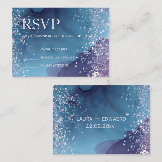 青と紫のアルコールインキとグリッター神秘的 ノートカード (正面/裏面)