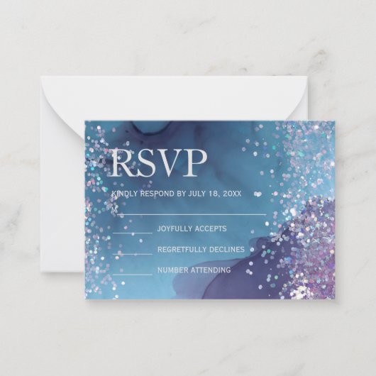 青と紫のアルコールインキとグリッター神秘的 ノートカード (正面)