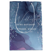 青と紫のアルコールインキとグリッター神秘的 ミディアムペーパーバッグ (正面)