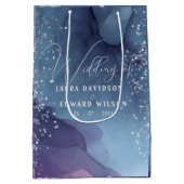 青と紫のアルコールインキとグリッター神秘的 ミディアムペーパーバッグ (裏面)