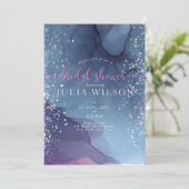 青と紫のアルコールインキとグリッター神秘的 招待状 (スタンド正面)