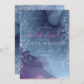 青と紫のアルコールインキとグリッター神秘的 招待状 (正面/裏面)