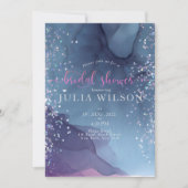 青と紫のアルコールインクにグリッター ミスティック 招待状 (正面)