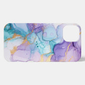 青と紫のアルコールインクアート金ゴールド iPhoneケース (裏面横)