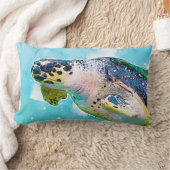 青と紫のウミガメフェイクの水色 ランバークッション (ブランケット)