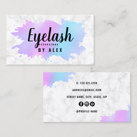 青と紫のエレガントまつげの延長 名刺 (正面/裏面)
