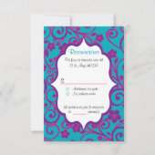 青と紫のキンセアニラスペインのRSVPカード 招待状 (正面)