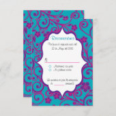 青と紫のキンセアニラスペインのRSVPカード 招待状 (正面/裏面)