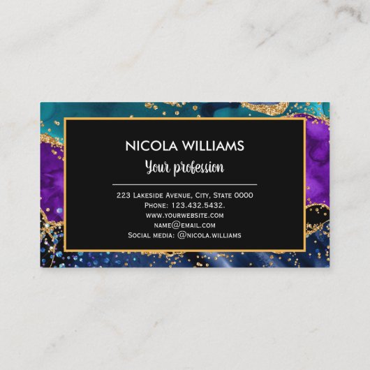 青と紫のグリッターピーコックアゲート 名刺 (裏面)