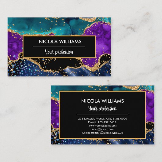 青と紫のグリッターピーコックアゲート 名刺 (正面/裏面)