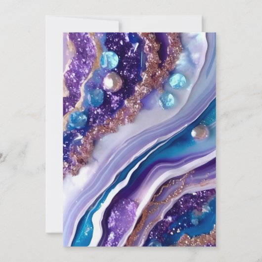 青と紫のグリッター大理石アゲート21st誕生日 招待状 (裏面)