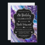 青と紫のグリッター大理石アゲート21st誕生日 招待状<br><div class="desc">青、ピンクエレガント、紫のグリッターの大理石のアゲートパターンとダイヤモンドクリップアートとヴィンテージフレーム</div>