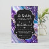 青と紫のグリッター大理石アゲート21st誕生日 招待状 (スタンド正面)