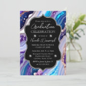 青と紫のグリッター大理石ゲート卒業 招待状 (スタンド正面)