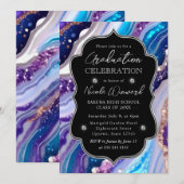 青と紫のグリッター大理石ゲート卒業 招待状 (正面/裏面)