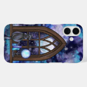 青と紫のゴシックのハロウィーン窓&猫 Case-Mate iPhoneケース (裏面 (横))