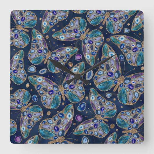 青と紫のジオメトリパターン スクエア壁時計 (正面)