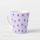 青と紫のストライプのデイジー模様 カフェラテマグ (左アングル)