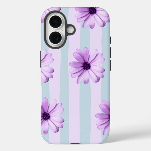 青と紫のストライプのデイジー模様 Case-Mate iPhoneケース (裏面)