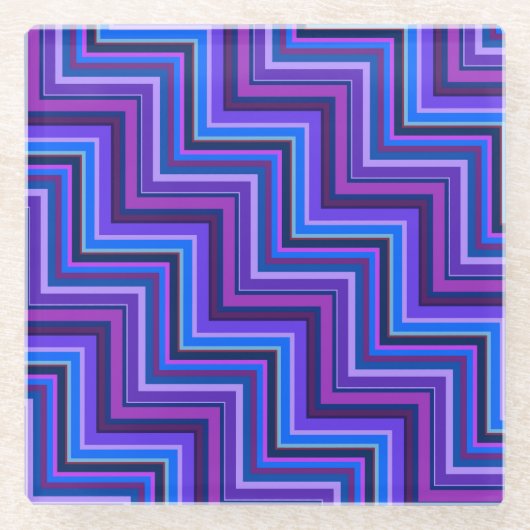 青と紫のストライプ階段 ガラスコースター (正面)