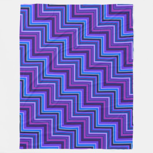 青と紫のストライプ階段 フリースブランケット (正面)