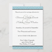 青と紫のダマスクとボウの結婚テンプレート 招待状 (裏面)