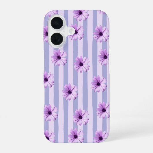 青と紫のデイジー柄 iPhone 16ケース (裏面)