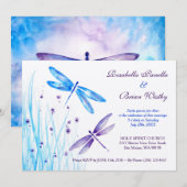 青と紫のトンボの結婚式招待状 招待状 (正面/裏面)