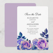 青と紫のバラのウェディング・セーブ・ザ・デート セーブザデート (正面/裏面)