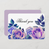 青と紫のバラの感謝を込めて。ウエディングフラル サンキューカード (正面/裏面)