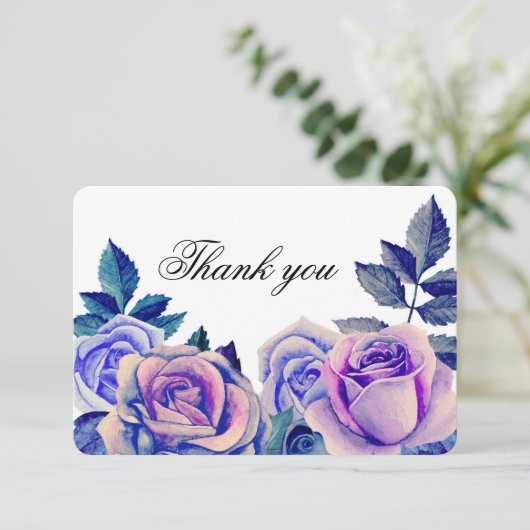 青と紫のバラの感謝を込めて。ウエディングフラル サンキューカード (スタンド正面)