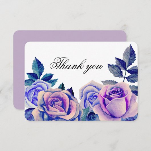 青と紫のバラ感謝していは。フローラ結婚の サンキューカード (正面/裏面)