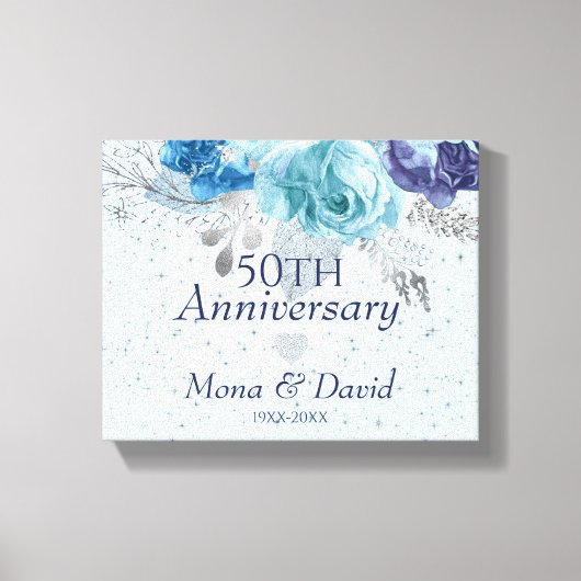 青と紫のバラ キャンバスプリント (正面)