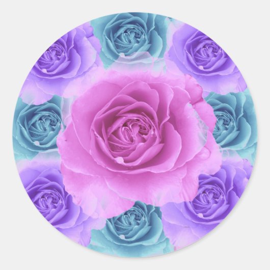 青と紫のバラ ラウンドシール (正面)
