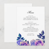 青と紫のバラ。水彩フローラ結婚ズ メニュー (正面/裏面)