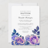 青と紫のバラ。水彩洗礼フローラ 招待状 (正面)