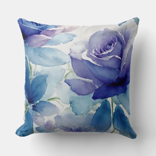 青と紫のパステルバラ クッション (正面)