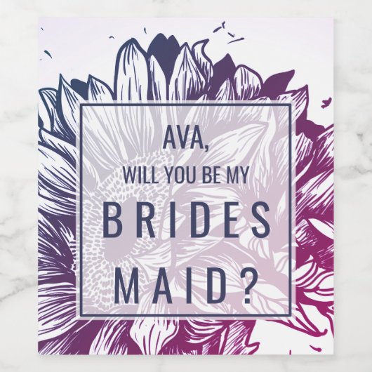 青と紫のヒマワリグラデーションの花嫁の提案 ワインラベル (シングルラベル)