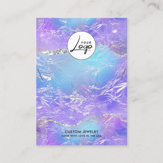 青と紫のフォイルロゴのネックレスブレスレットディスプレイ 名刺 (正面)