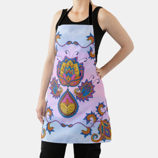 青と紫のフローラアートメーンディブルーブリス エプロン (インサイチュ)