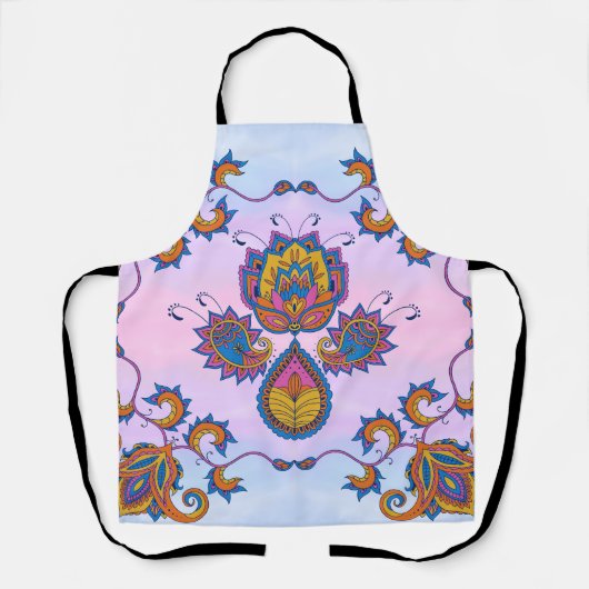 青と紫のフローラアートメーンディブルーブリス エプロン (正面)