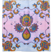 青と紫のフローラアートメーンディブルーブリス シャワーカーテン (正面)