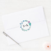 青と紫のフローライニシャル結婚式用シール ラウンドシール (封筒)