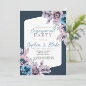 青と紫のフローラグレー婚約パーティ 招待状 (スタンド正面)